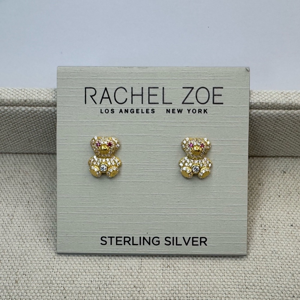 Rachel Zoe Sterling Silver Gold Tone Teddy Bear Earrings